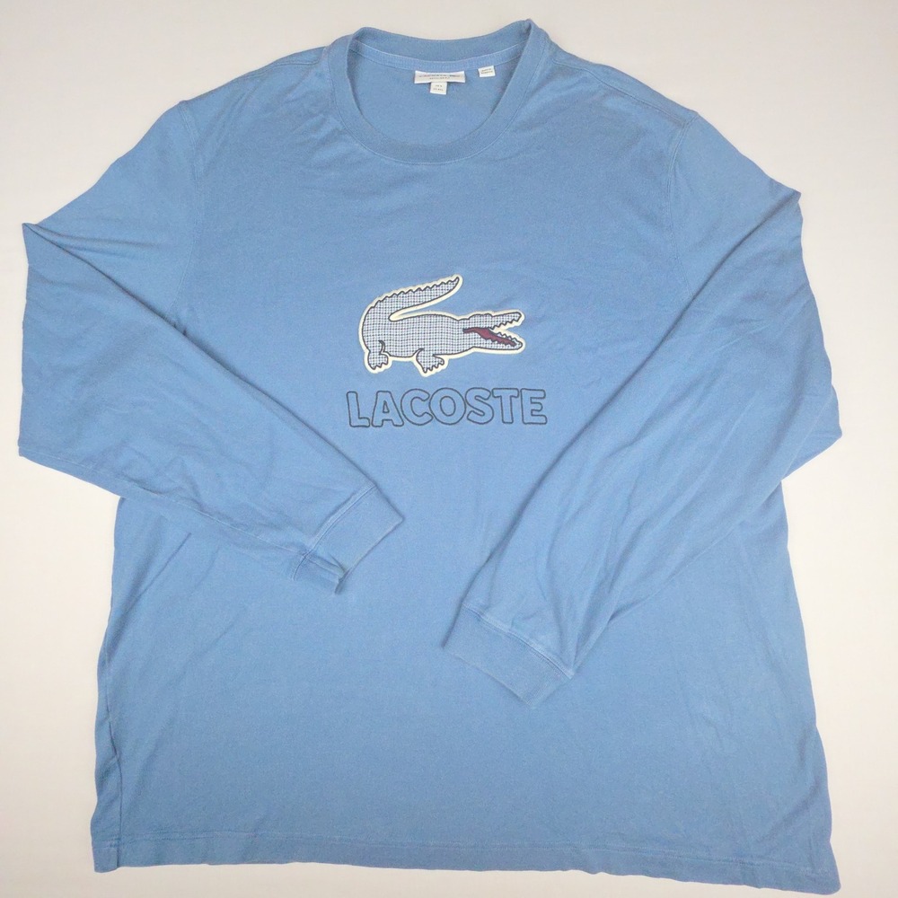 VTG Lacoste Big Croc Long Sleeve Tshirt Mens 4XL Blue Cotton Logo TH0983